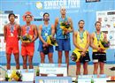 Moscow 2008 Grand Slam podium (left to right) with Linyin Xu, Penggen Wu, Todd Rogers, Phil Dalhausser, Eric Koreng and David Klemperer